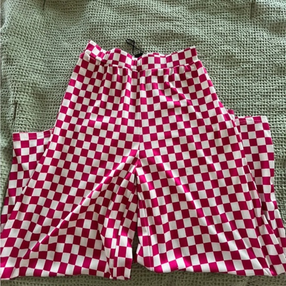 Checkered Red and White Women's Pants - Picture 2 of 4